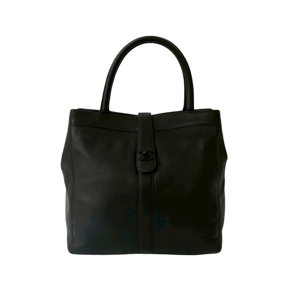CHANEL Vintage Black Leather Logo Tote Bag - Picture 1 of 10